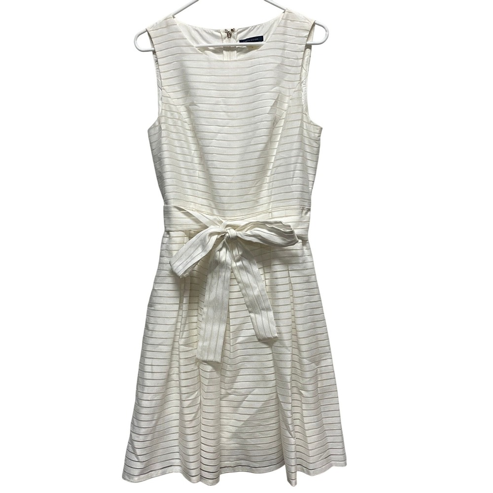Tommy Hilfiger White Dress Sleeveless Striped Belted Fit & Flare Size 10